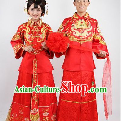 Traditional Chinese Mandarin Style Dragon and Phoenix Wedding Dresses for Brides and Bridegrooms