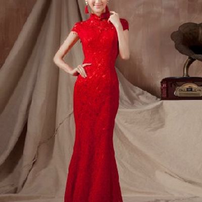 Classical Gorgeous Red Lace Long Cheongsam