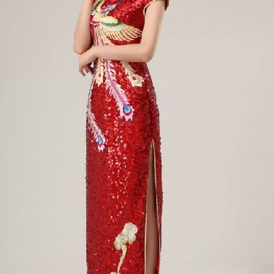 Chinese Classic Embroidered Phoenix Long Cheongsam