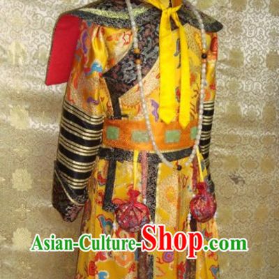 China Qing Dynasty Emperor Dragon Embroidery Robe and Hat Complete Set