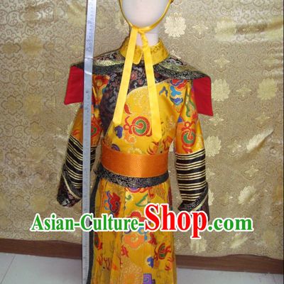 China Qing Dynasty Imperial Prince Dragon Robe Costumes and Hat Complete Set for Kids