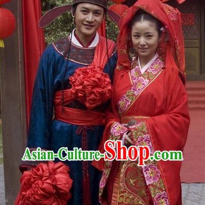 Ancient Traditional Chinese Wedding Dresses and Hat for Brides and Bridegrooms