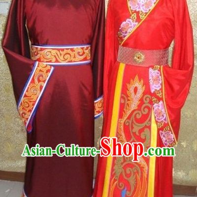 Ancient Traditional Chinese Wedding Suit and Hat for Brides and Bridegrooms