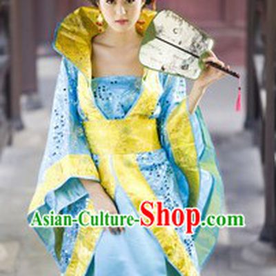 Ancient Chinese Blue Empress Imperial Performance Outfits