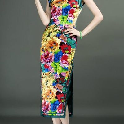 Traditional Chinese Classical Pure Silk Long Cheongsam