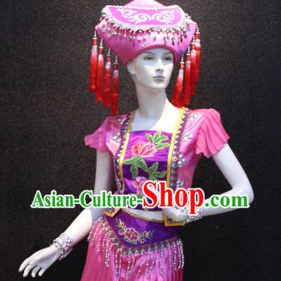 Guang Xi Zhuang Zu Female Clothing and Hat Complete Set for Women