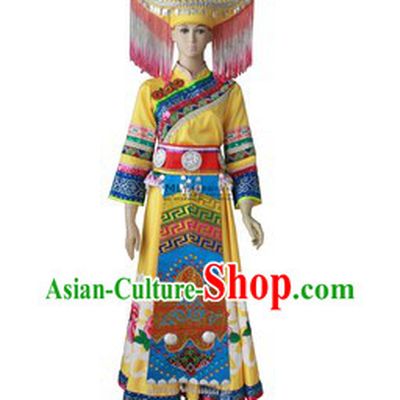Guang Xi Zhuang Tribe Minority Ethnic Clothes and Headpiece for Women