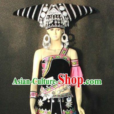 Guang Xi Zhuang Tribe Ethnic Costumes and Hat for Women