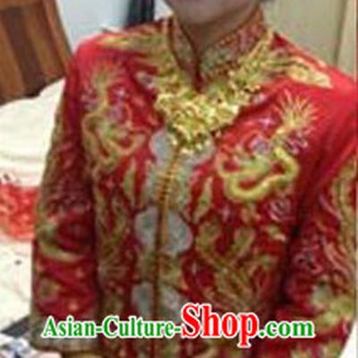 Traditional Chinese Wedding Dragon and Phoenix Wedding Blouse and Skirt