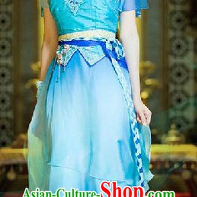 Ancient Chinese Style Blue Electronic Game Gu Jian Qi Tan Fairy Lady Costumes
