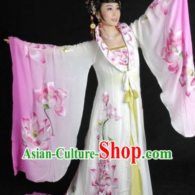 Traditional Chinese Tang Dynasty Embroidered Lotus Empress Clothing and Wig