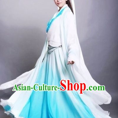 The Return of the Condor Heroes Shen Diao Xia Lv Dragon Lady White and Blue Costumes for Women