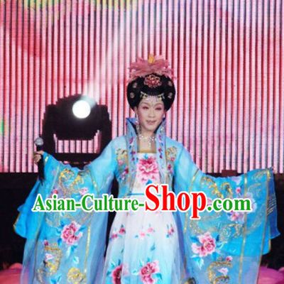 Chinese Classical Blue Yang Guifei Opera Stage Performance Clothing Suit