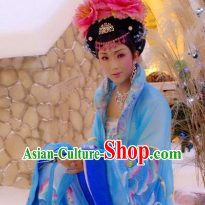 Ancient Chinese Blue Tang Dynasty Empress Costumes