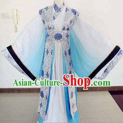 White and Blue Color Transition Traditional Chinese Ancient Male Outfit
