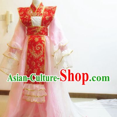Ancient Chinese Pink Princess Cosplay Costumes with Long Trail