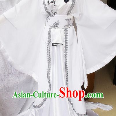 Traditional Ancient Chinese White Guzhuang Han Fu Clothing Outfit for Men or Women