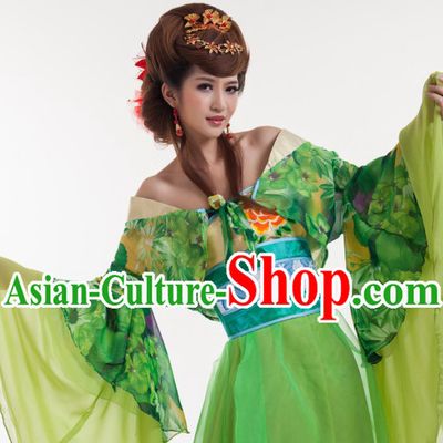 Green Long Trail Ancient Chinese Tang Dynasty Suit for Women