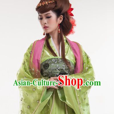 Green Long Trail Ancient Chinese Tang Dynasty Skirt for Women