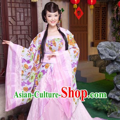 Traditional Ancient Chinese Tang Dynasty Female Clothes with Long Tail
