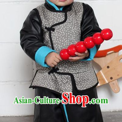 Traditional Chinese Black Thick Robe and Jacket for Kids