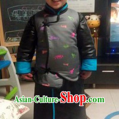 Chinese Classical Black Robe and Jacket for Kids