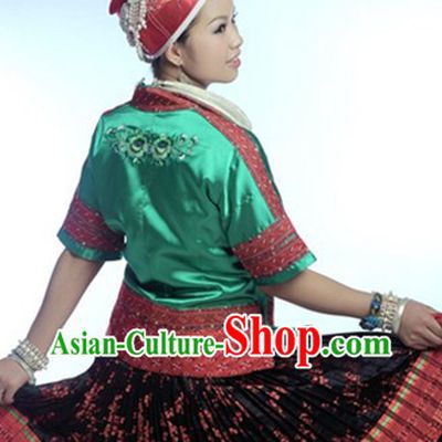 Traditional Chinese Miao Clothes and Necklace and Hat for Women