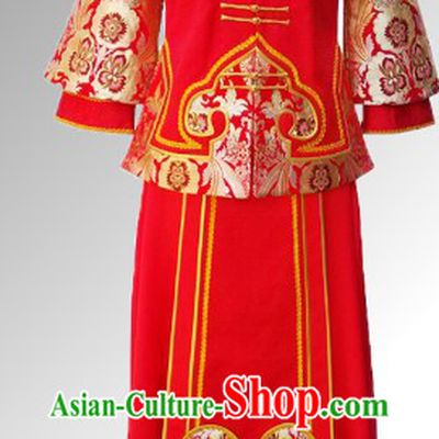 Traditional Chinese Xiu He Style Wedding Blouse and Skirt Complete Set for Brides