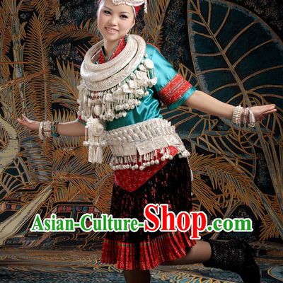 Traditional Chinese Miao Clothes and Necklace and Hat for Women
