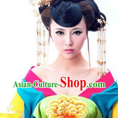 Yellow Ancient Chinese Tang Dynasty Concubine Costumes Complete Set