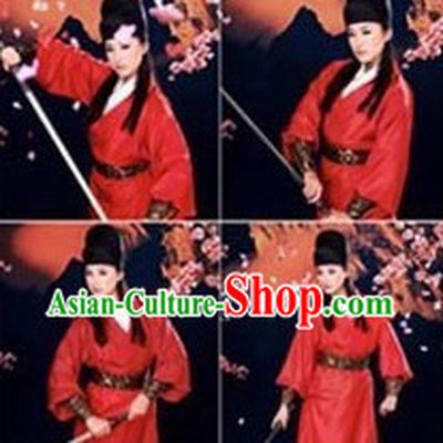 Red Ancient Chinese Swordswoman Costumes and Hat