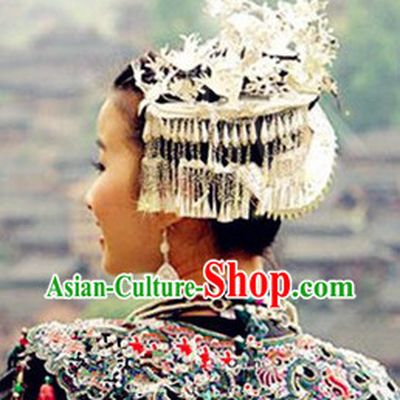 Traditional Hmong Miao Silver Headwear for Girls
