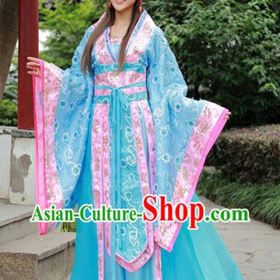 Blue Flower Traditional Ancient Chinese Tang Dynasty Empress Outfit for Women