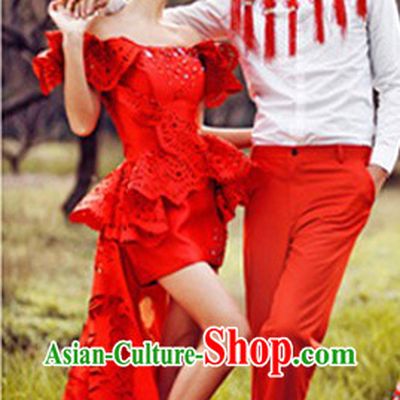 Traditional Ancient Chinese Wedding Evening Photography Studio Use Clothes Two Sets
