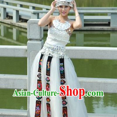 White Traditional Chinese Miao Silver Crown and Clothes