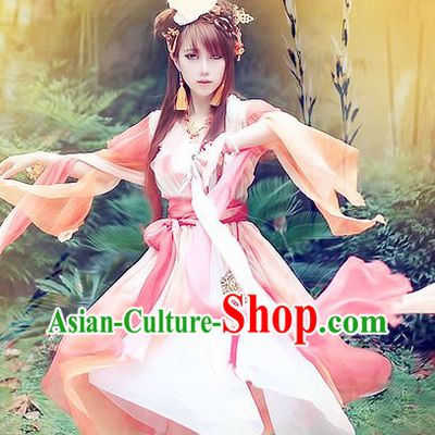 Pink and White Traditional Ancient Chinese Guzhuang Hanfu Fairy Clothing for Women