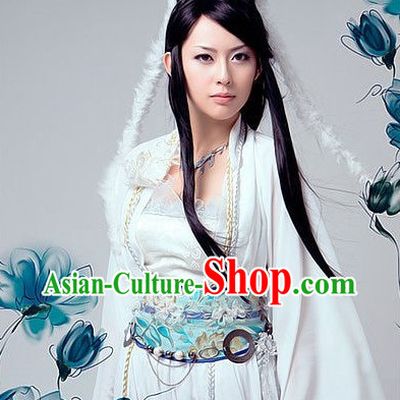 Ancient Chinese Pure White Lu Xueqi Costumes and Headdress