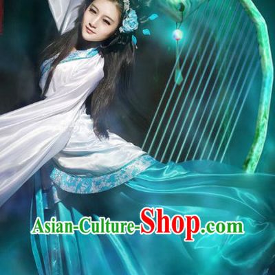 Blue and White Stage Performance Chinese Classical Dancing Costume for Women