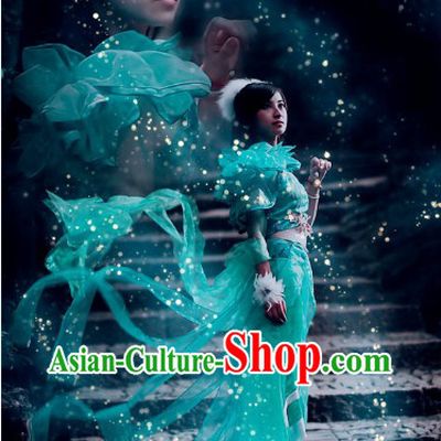 Green Chinese Biyao Cosplay Costumes and Headdress