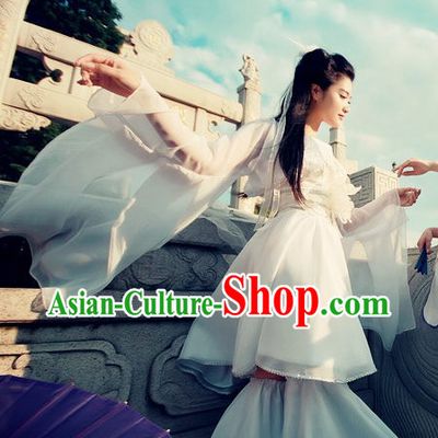 Pure White Ancient Chinese Clothes Lolita Cosplay Costume for Women
