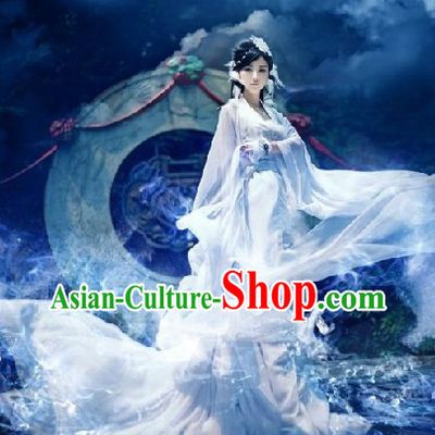 Pure White Ancient Chinese Film Character Fairy Costume for Women