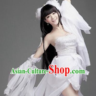 Ancient Chinese White Fairy Goddness Costumes Complete Set