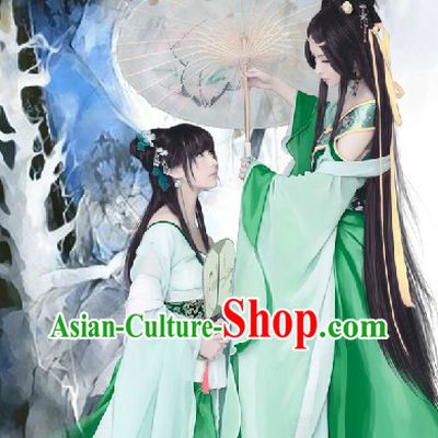 Ancient Chinese Green Imperial Maid Costume and Headpieces