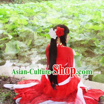 Ancient Chinese Red Princess Cosplay Costumes Complete Set