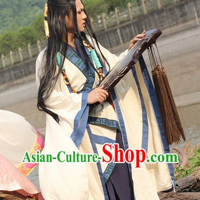 Ancient Chinese White Swordsman Costumes Complete Set for Men