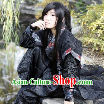 Ancient Chinese Black Swordsman Costumes Complete Set for Men