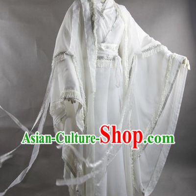 Traditional Ancient Chinese White Swordsman Costume Complete Set