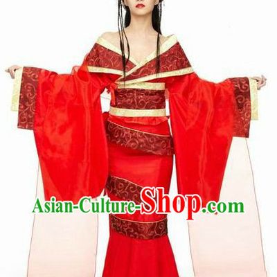 Ancient Chinese Red Lady Hanfu Clothing and Hair Accessories Complete Set