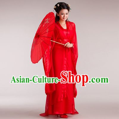 Ancient Chinese Red Dragon Lady Costume for Women