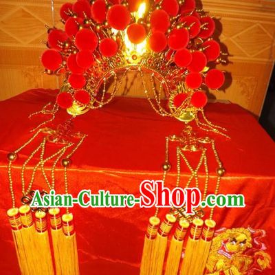 Ancient Chinese Red Phoenix Crown for Brides